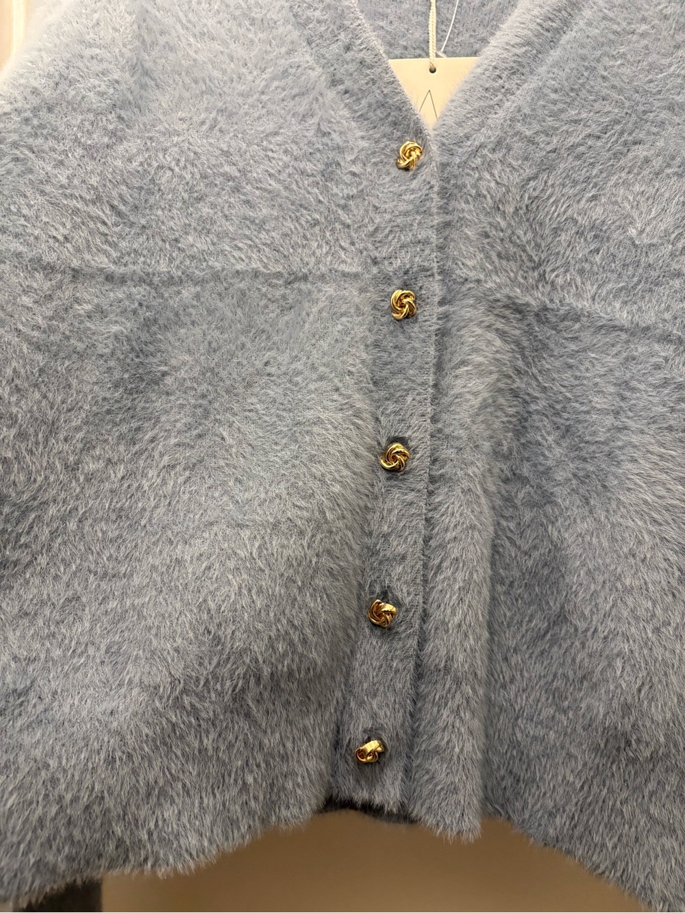 NWT Joie Fuzzy V-Neck Cardigan Sweater Blue Gold Buttons Women’s Size XL - Picture 4 of 10
